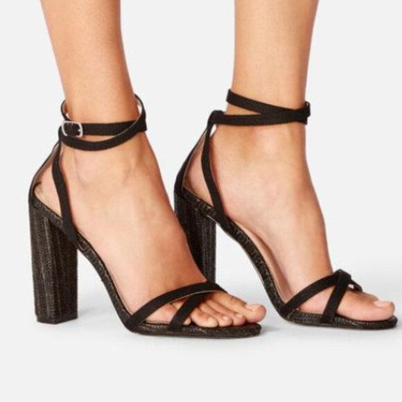 JUSTFAB Khloe Block Heeled Sandal 7.5 Black - Picture 1 of 13